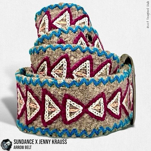 SUNDANCE X JENNY KRAUSS EMBROIDERED WOOL ARROW BELT VINTAGE 2015 HANDMADE M/L - Picture 2 of 12
